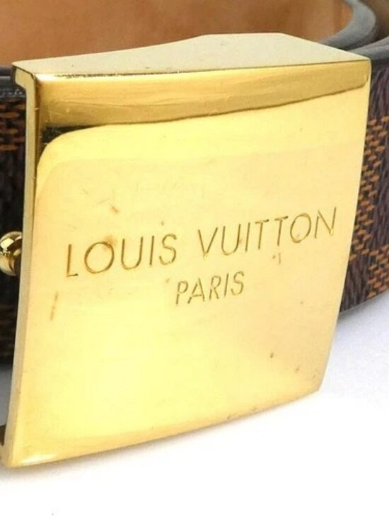 Auth LOUIS VUITTON Damier Ebene Ceinture Carre Belt Brown/Gold M6802U - h32221k